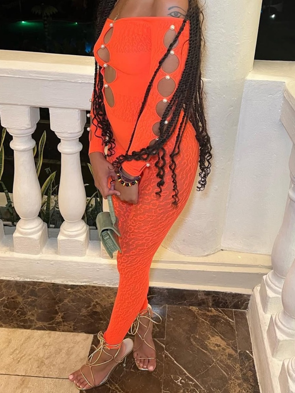 Bold Orange Cutout Bodycon Dress
